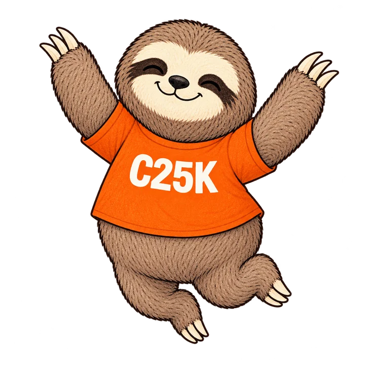 Our website’s sloth mascot celebrating with a happy hop